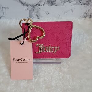 Juicy Couture Hot Pink Embossed Card Holder with Gold Heart Keyring
